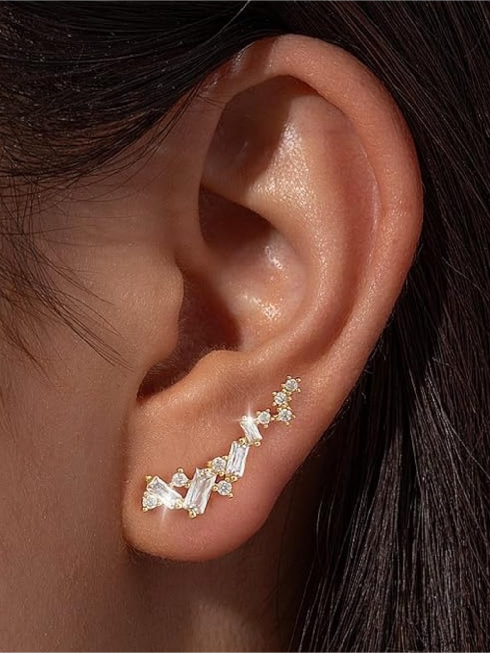 14K Gold Plated Cubic Zirconia Ear Crawler Earrings - Elegant